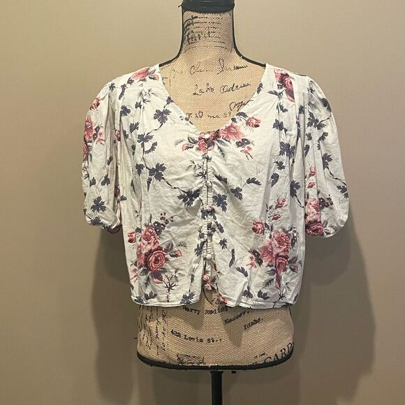 Free People LoveShackFancy Button Up Crop Top Medium B-1325 - Picture 1 of 4